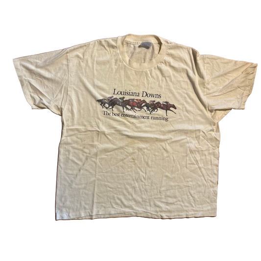 90's Louisiana Downs Best Entertainment Running White Tshirt - XLarge - 24.5" x 27.5"