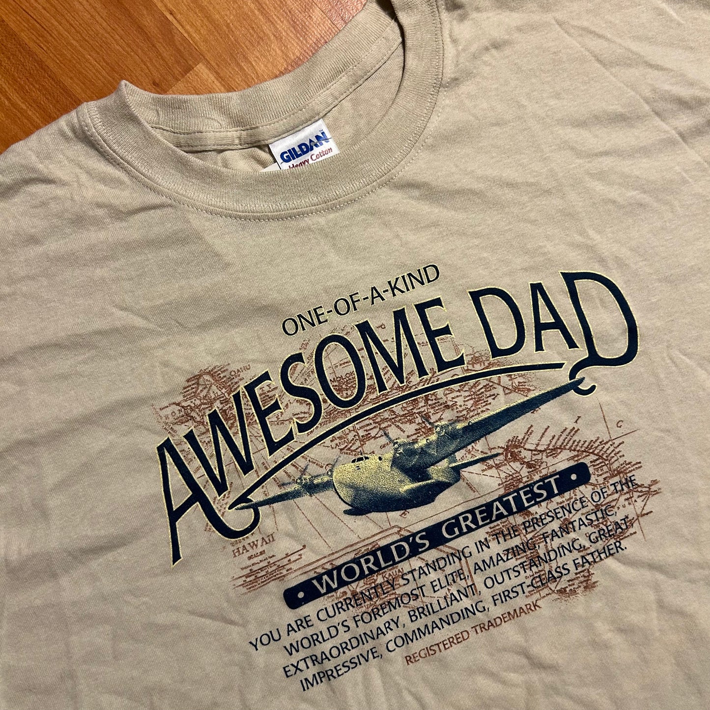 NWT Brand New Awesome Dad World’s Greatest Cream Tan Tshirt - XLarge - 24" x 32"