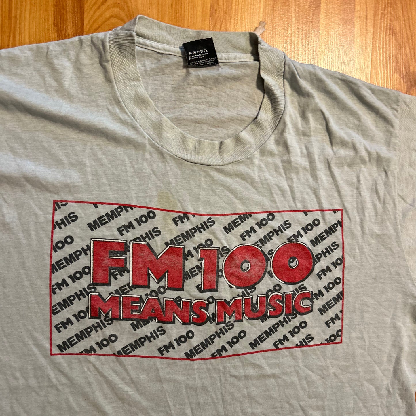 90's FM 100 Means Music Light Blue Tshirt - Large - 22.5" x 28.5"