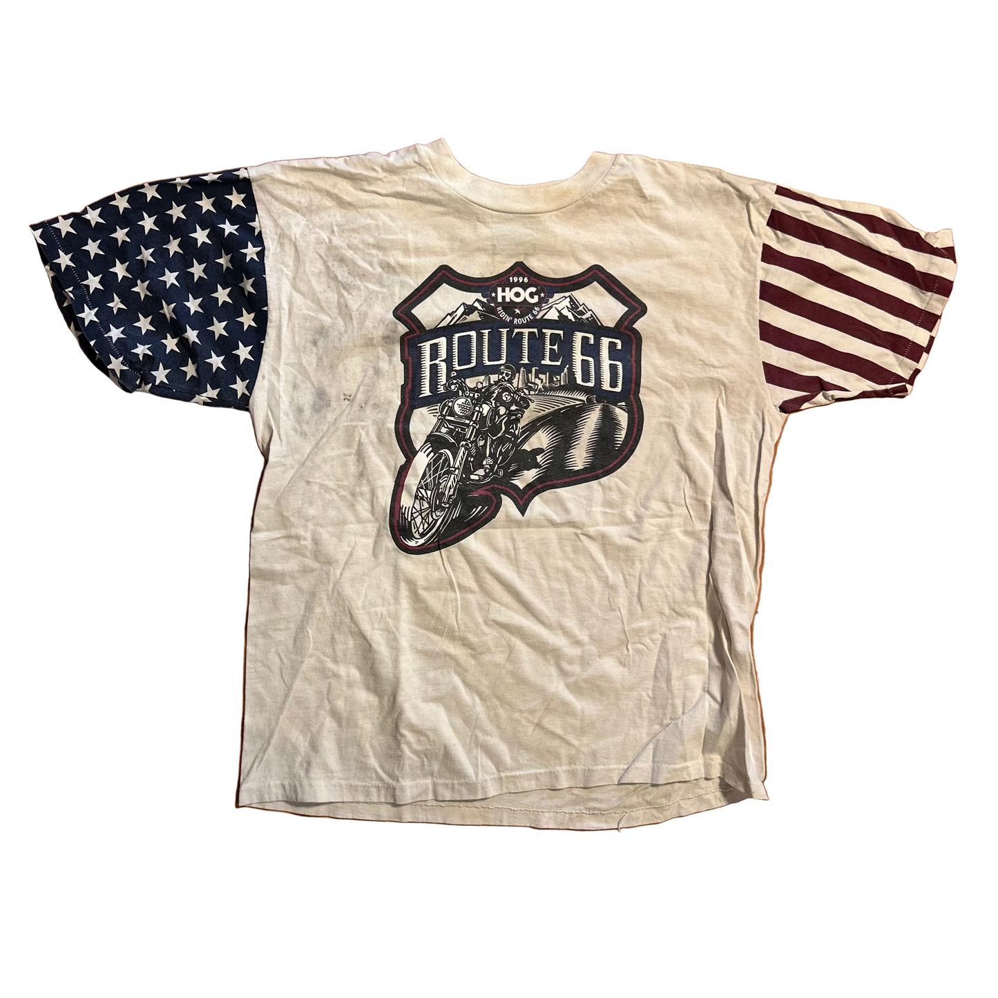 Harley Davidson Flag White Route 66 Tshirt - Large - 22" x 27"