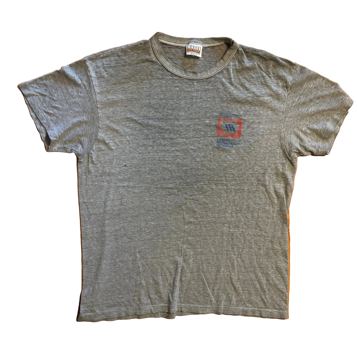 70/80’s Hanes Poly Cotton Hospital Grey Paper Thin Tshirt - Medium - 20" x 26"