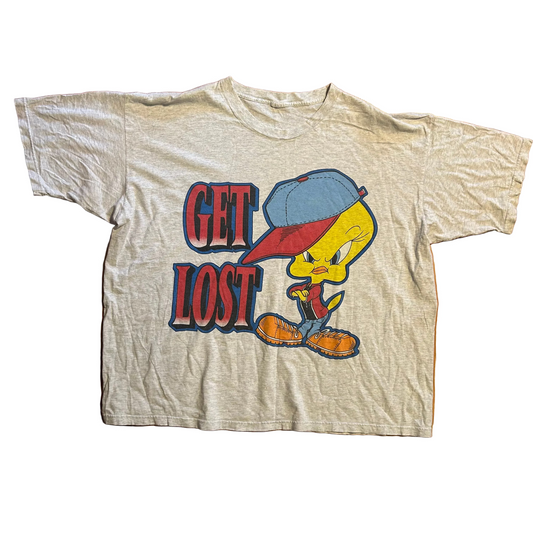 Tweety Bird Get Lost Looney Tunes Grey Tshirt - XLarge - 28" x 29"