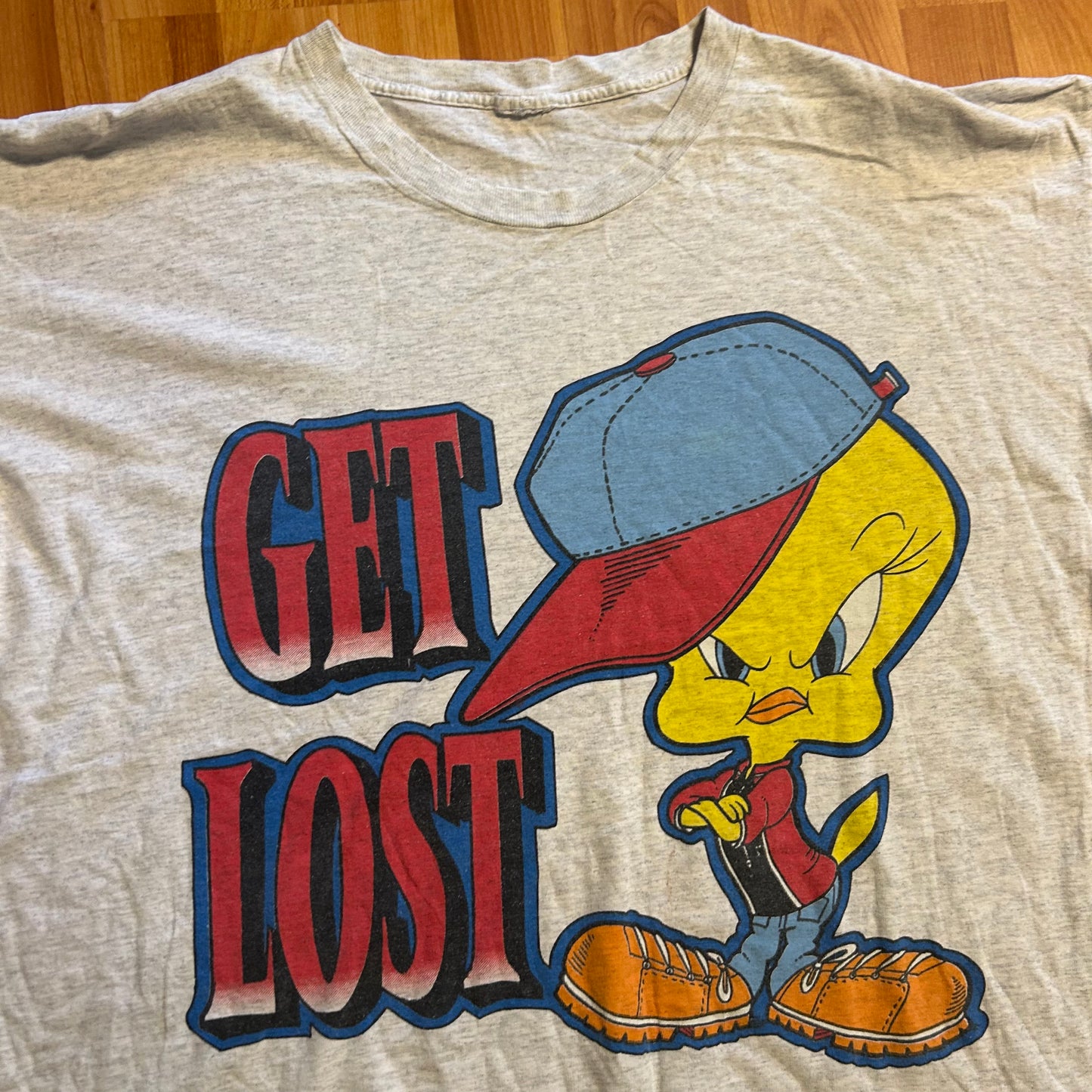 Tweety Bird Get Lost Looney Tunes Grey Tshirt - XLarge - 28" x 29"