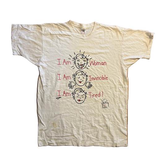 90’s FOTL Invincible Tired Woman White Tshirt - Large - 23" x 32"
