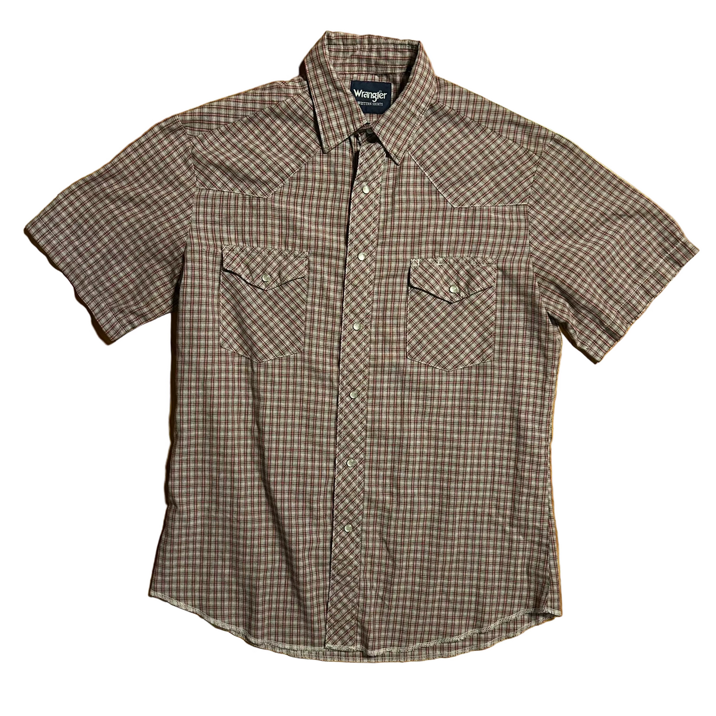 Wrangler Western Shirts Pearl Snap Button Up Red Short Sleeve Shirt - Large - 22" x 29.5"