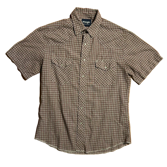 Wrangler Western Shirts Pearl Snap Button Up Red Short Sleeve Shirt - Large - 22" x 29.5"