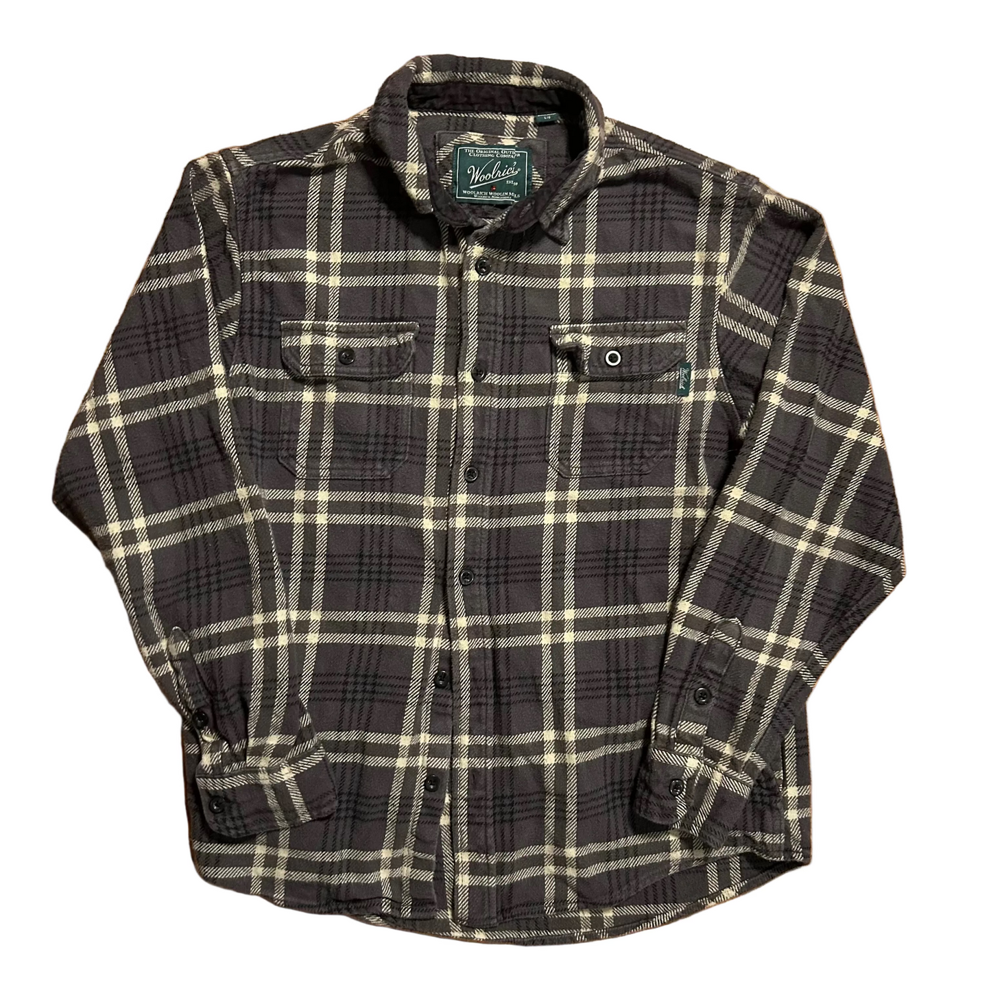 Woolrich Grey Button Up Flannel Shirt - Large - 22.5" x 29"