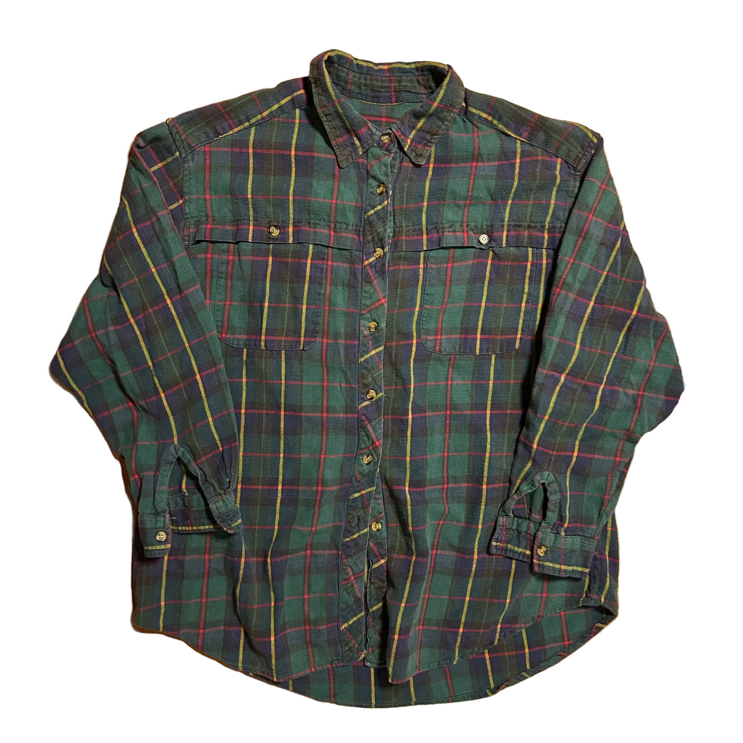 Green Navy Button Up Flannel Shirt - Large - 23" x 29"