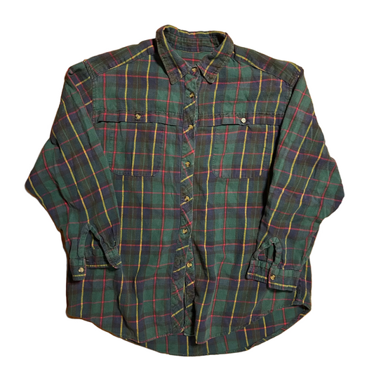 Green Navy Button Up Flannel Shirt - Large - 23" x 29"