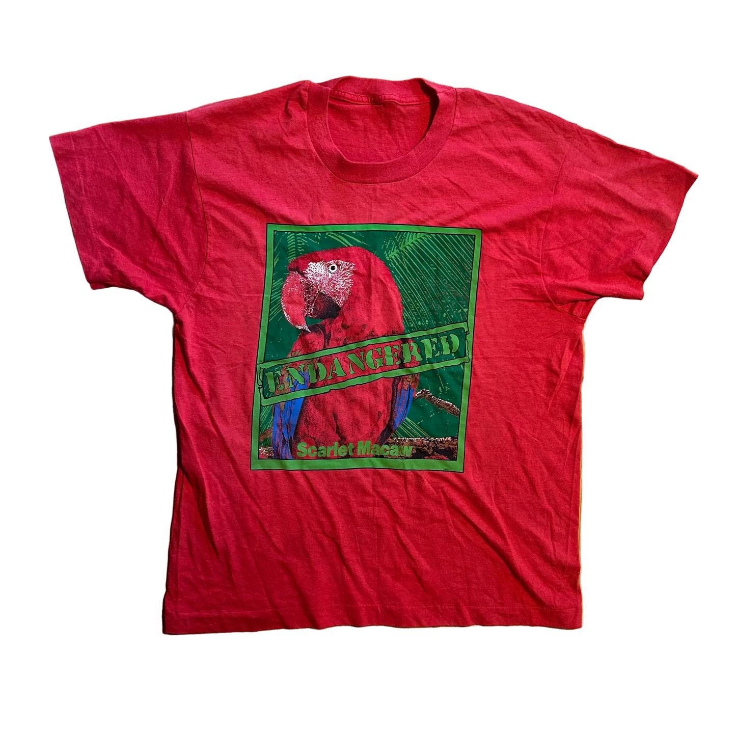 80/90’s Scarlet Macaw Endangered Red Tshirt - Small - 19.5" x 26"