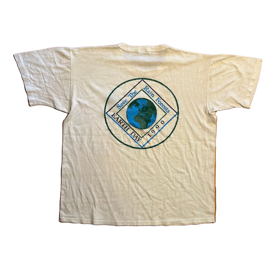 80/90’s Russell Athletic Save The Rain Forests Earth Day 1990 White Tshirt - Large - 23" x 27"