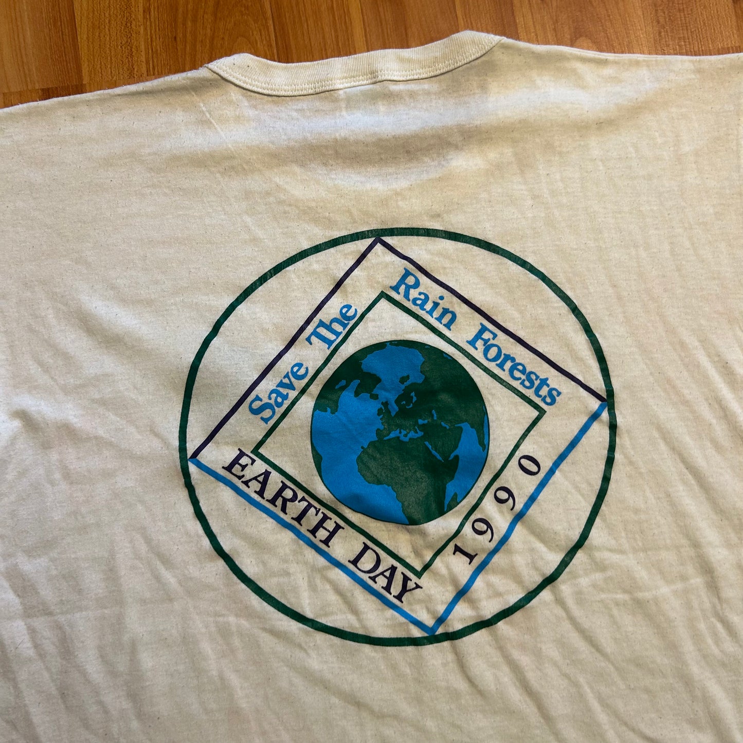 80/90’s Russell Athletic Save The Rain Forests Earth Day 1990 White Tshirt - Large - 23" x 27"