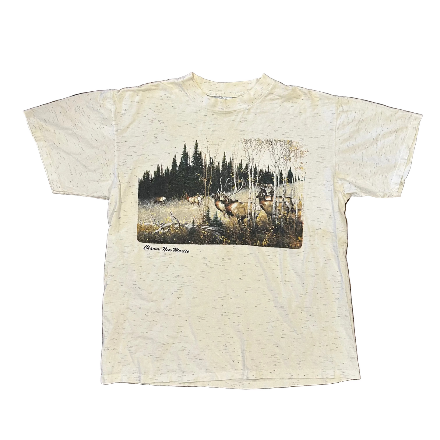 90’s Oneita Elk Nature New Mexico White Grey Tshirt - Medium - 21" x 26"