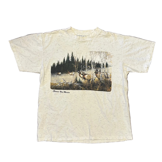 90’s Oneita Elk Nature New Mexico White Grey Tshirt - Medium - 21" x 26"