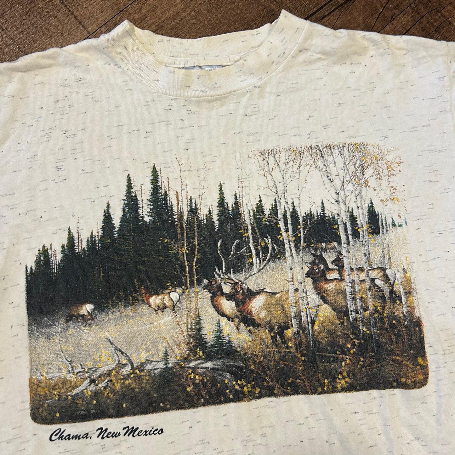 90’s Oneita Elk Nature New Mexico White Grey Tshirt - Medium - 21" x 26"