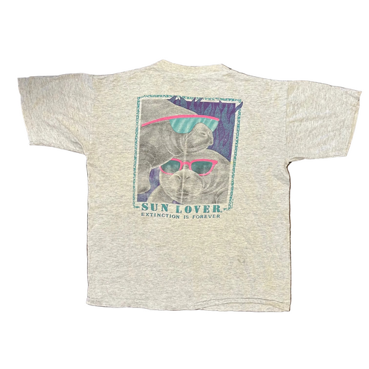 80/90’s Manatee Sun Lover Extinction is Forever Florida Grey Tshirt - Large - 22" x 26"