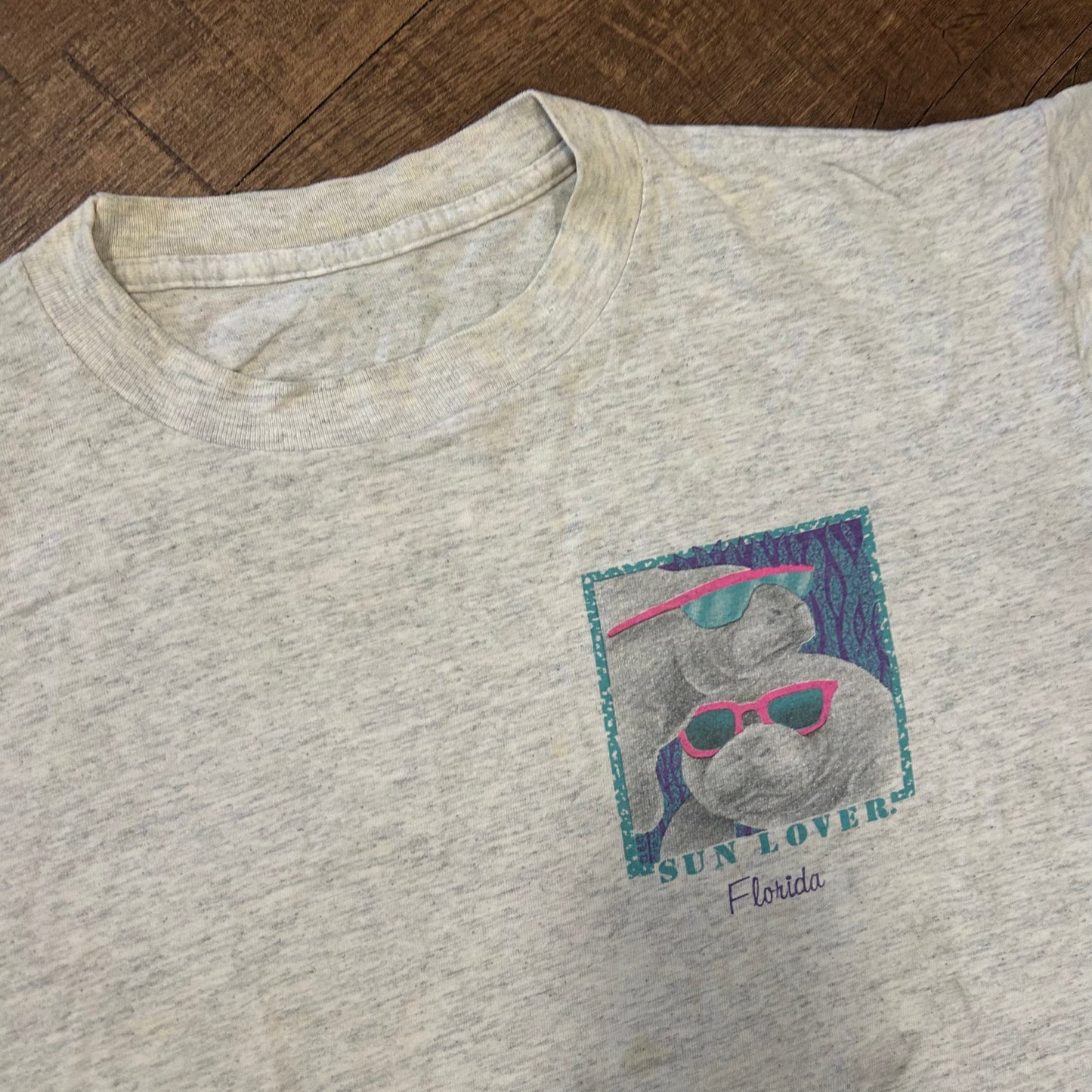 80/90’s Manatee Sun Lover Extinction is Forever Florida Grey Tshirt - Large - 22" x 26"