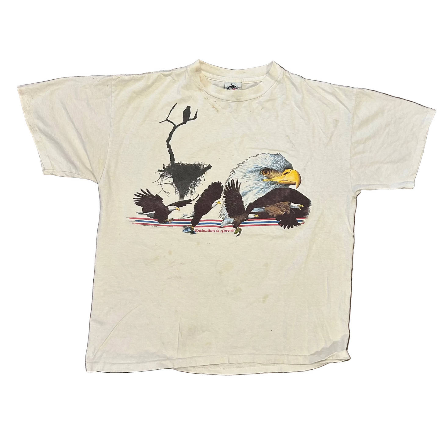 90’s Harlequin Bald Eagle Extinction is Forever White Tshirt - Large - 23" x 26"