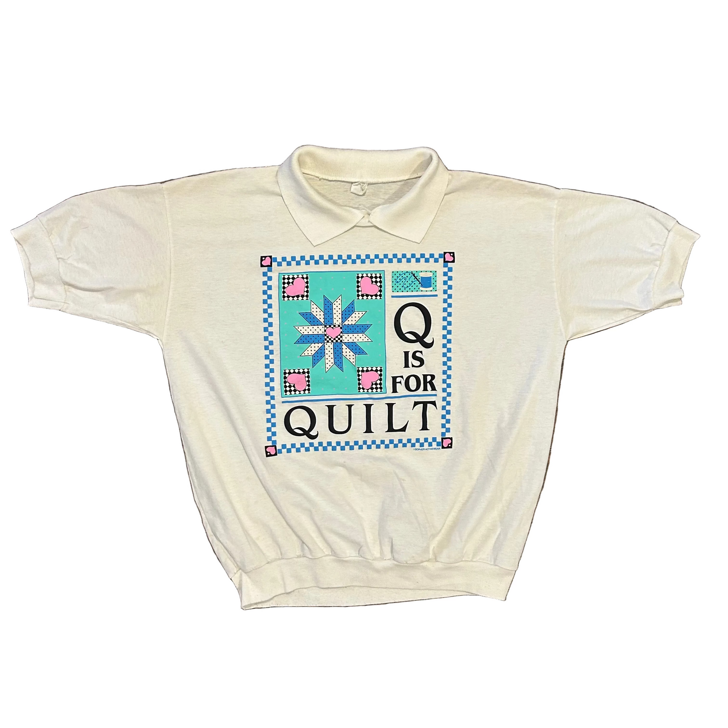 80/90’s Q is for Quilt White Collared Shirt - Large - 22.5" x 23"