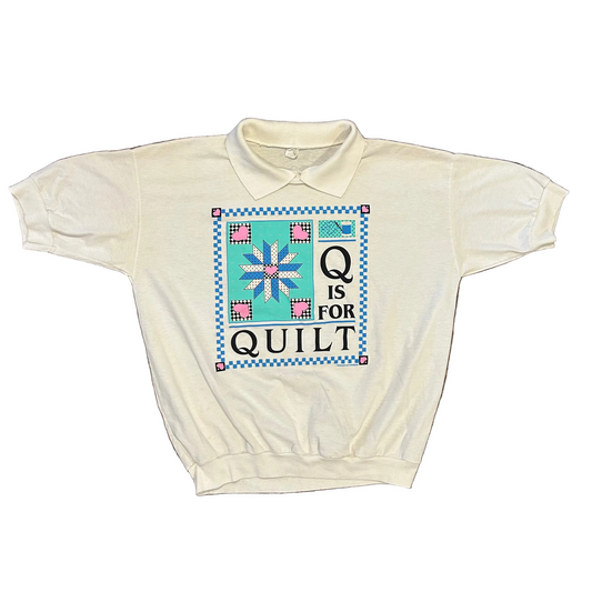 80/90’s Q is for Quilt White Collared Shirt - Large - 22.5" x 23"