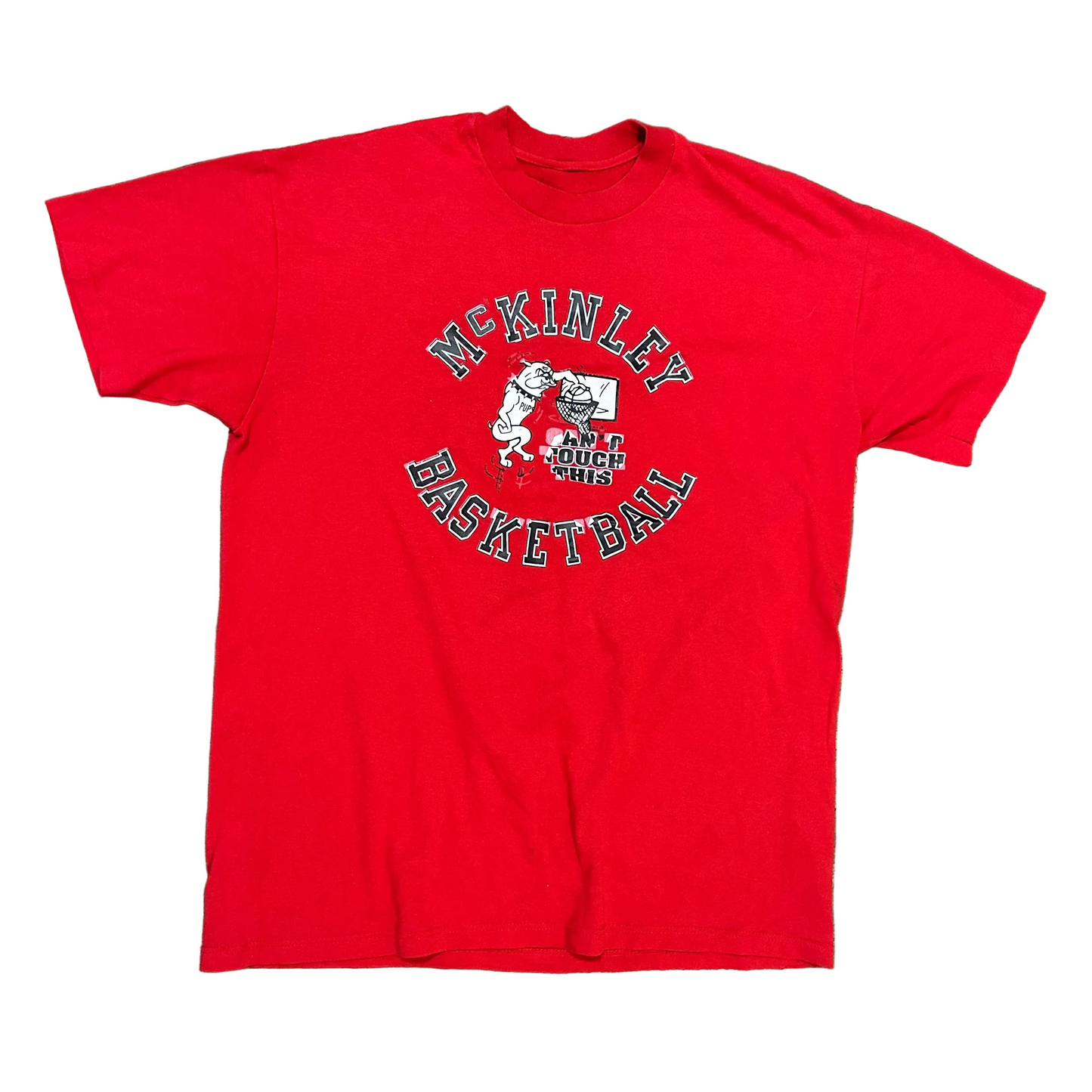 80’s McKinley Basketball Can’t Touch This Dog Dunking Red Tshirt - Medium - 21.5" x 27"