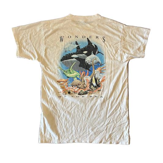 90’s The Nature of Things Wonders of the Sea White Tshirt - Medium - 21" x 30"