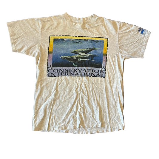 90’s Down to Earth Conservation International Whale Grey Tshirt - Large - 23" x 29"