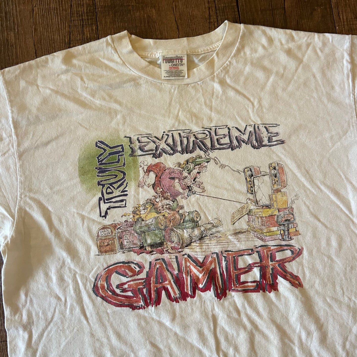 90’s Oneita Truly Extreme Gamer White Tshirt - Large - 23" x 30"
