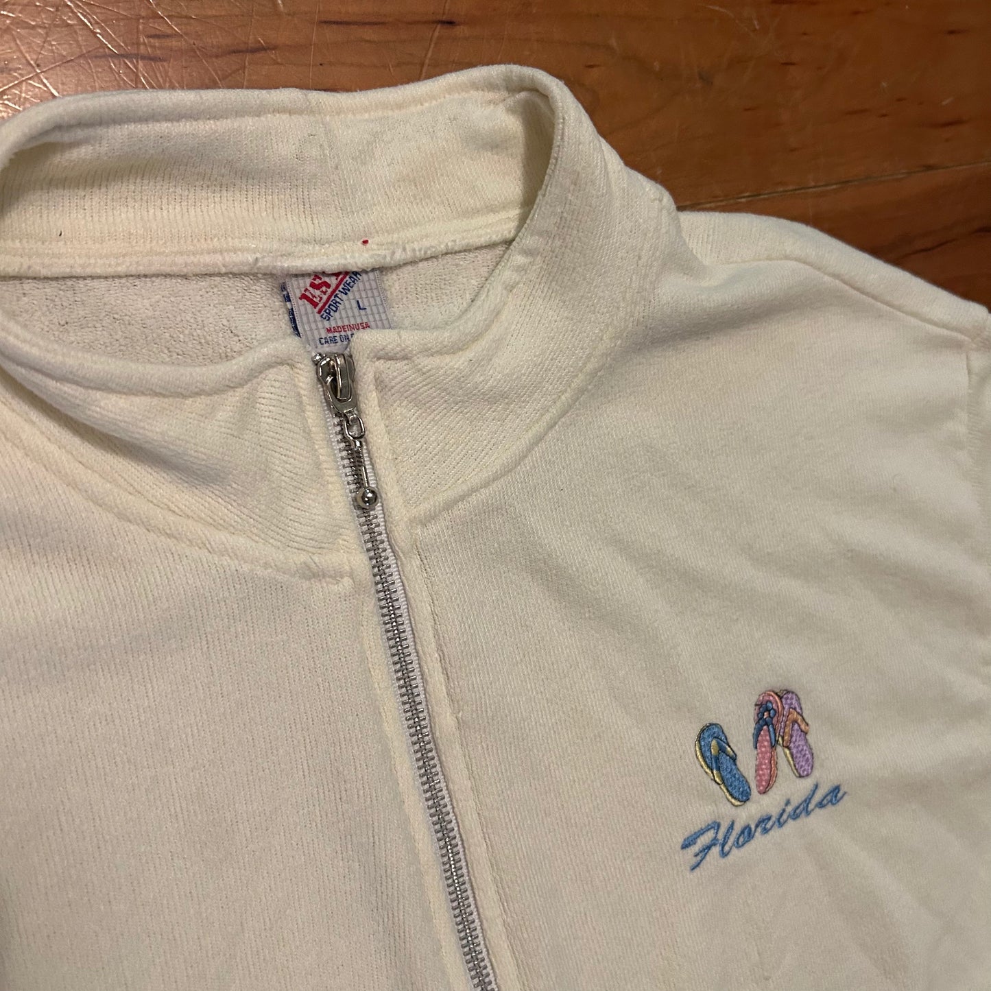 90’s ESY Sportswear Florida Embroidered Zip Up Sweatshirt - Large - 22.5" x 28"
