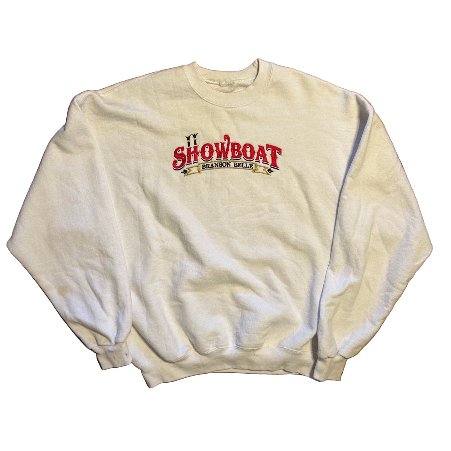 Showboat Branson Belle Embroidered White Crewneck Sweatshirt - Large - 23.5" x 23"