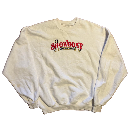Showboat Branson Belle Embroidered White Crewneck Sweatshirt - Large - 23.5" x 23"