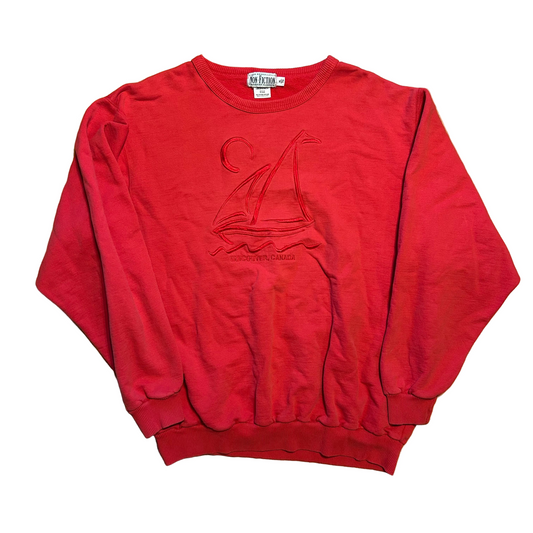 90's Vancouver Canada Red Embroidered Sailboat Crewneck Sweatshirt - XLarge - 27" x 28"