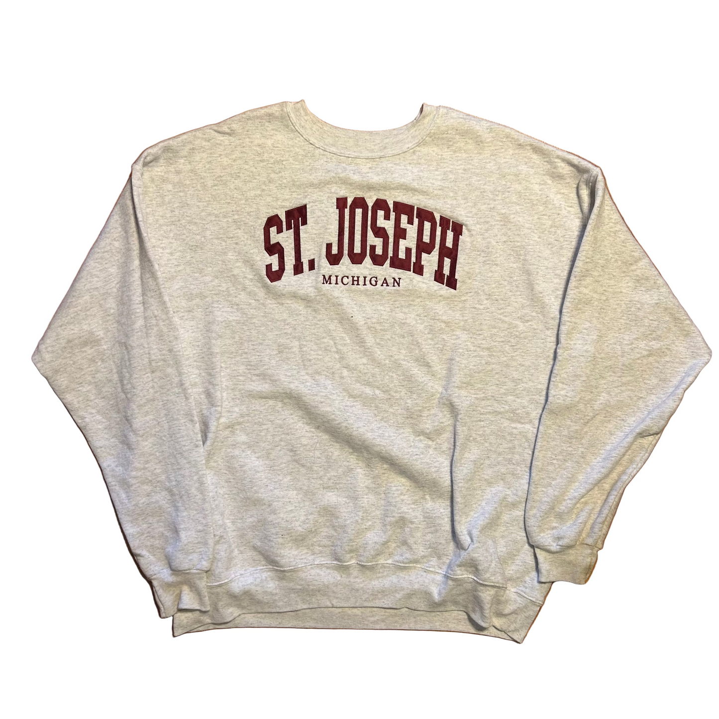 St Joseph Michigan Grey Red Maroon Embroidered Crewneck Sweatshirt - XLarge - 25" x 27"