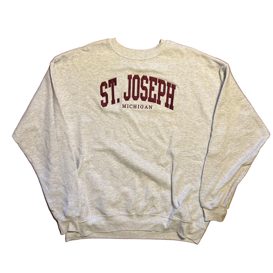 St Joseph Michigan Grey Red Maroon Embroidered Crewneck Sweatshirt - XLarge - 25" x 27"