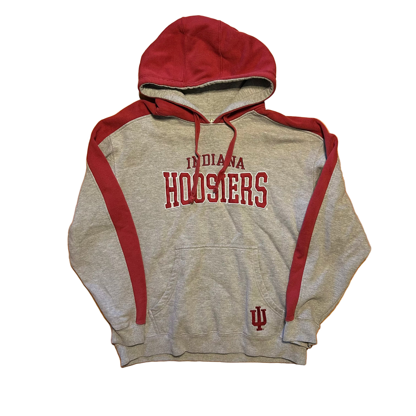 Indiana University IU Hoosiers Grey Red Maroon Hoodie Sweatshirt - Large - 22" x 24"