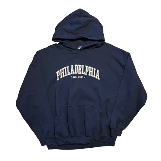 Philadelphia Navy Blue Hoodie Sweatshirt - Large - 23" x 26"