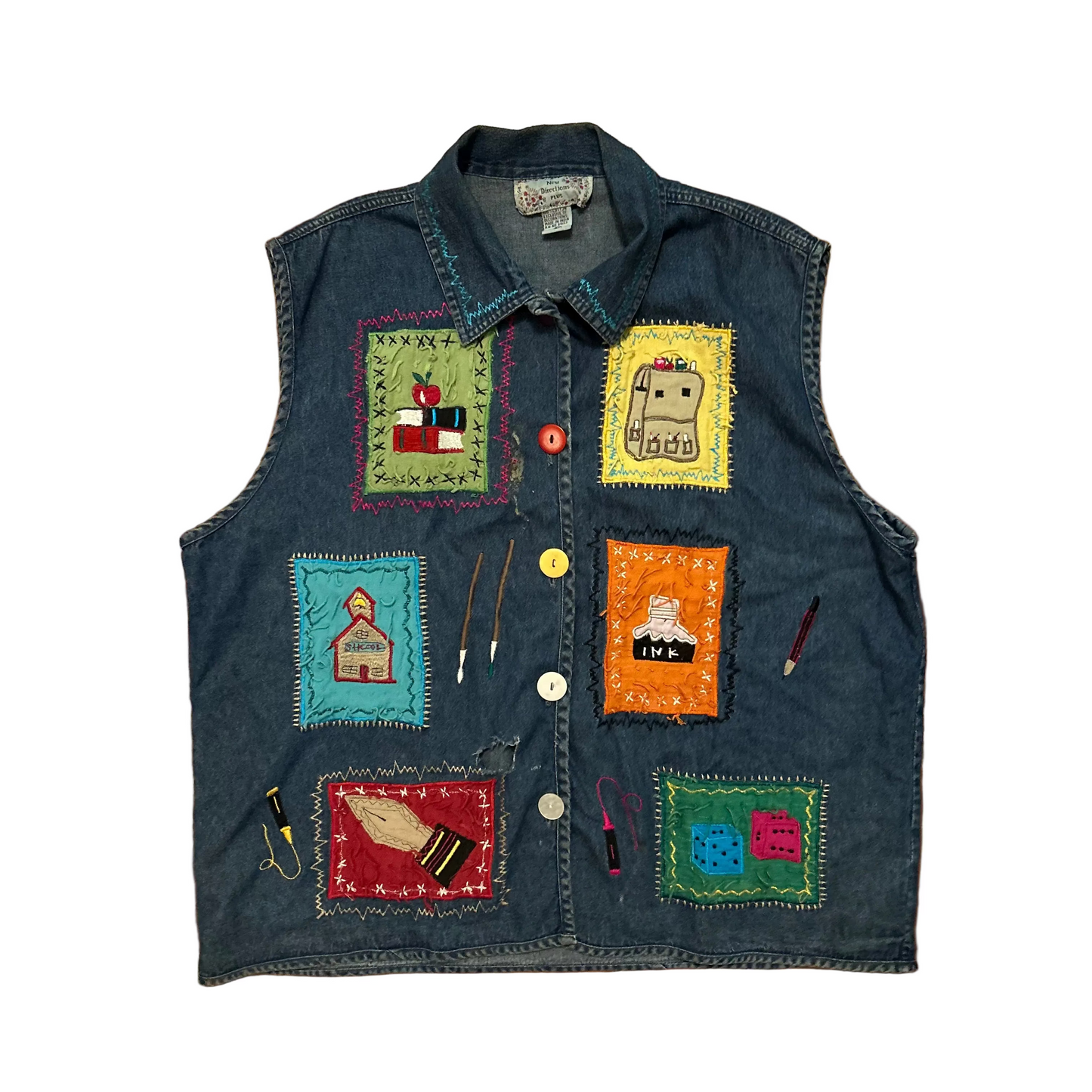 New Directions Plus Denim Embroidered School Vest - XLarge - 24" x 27"