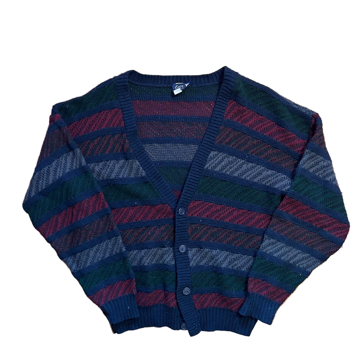 90's Edison Knitwear Navy Cardigan Sweater - Large - 22" x 24.5"