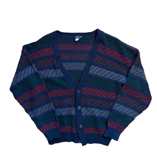 90's Edison Knitwear Navy Cardigan Sweater - Large - 22" x 24.5"