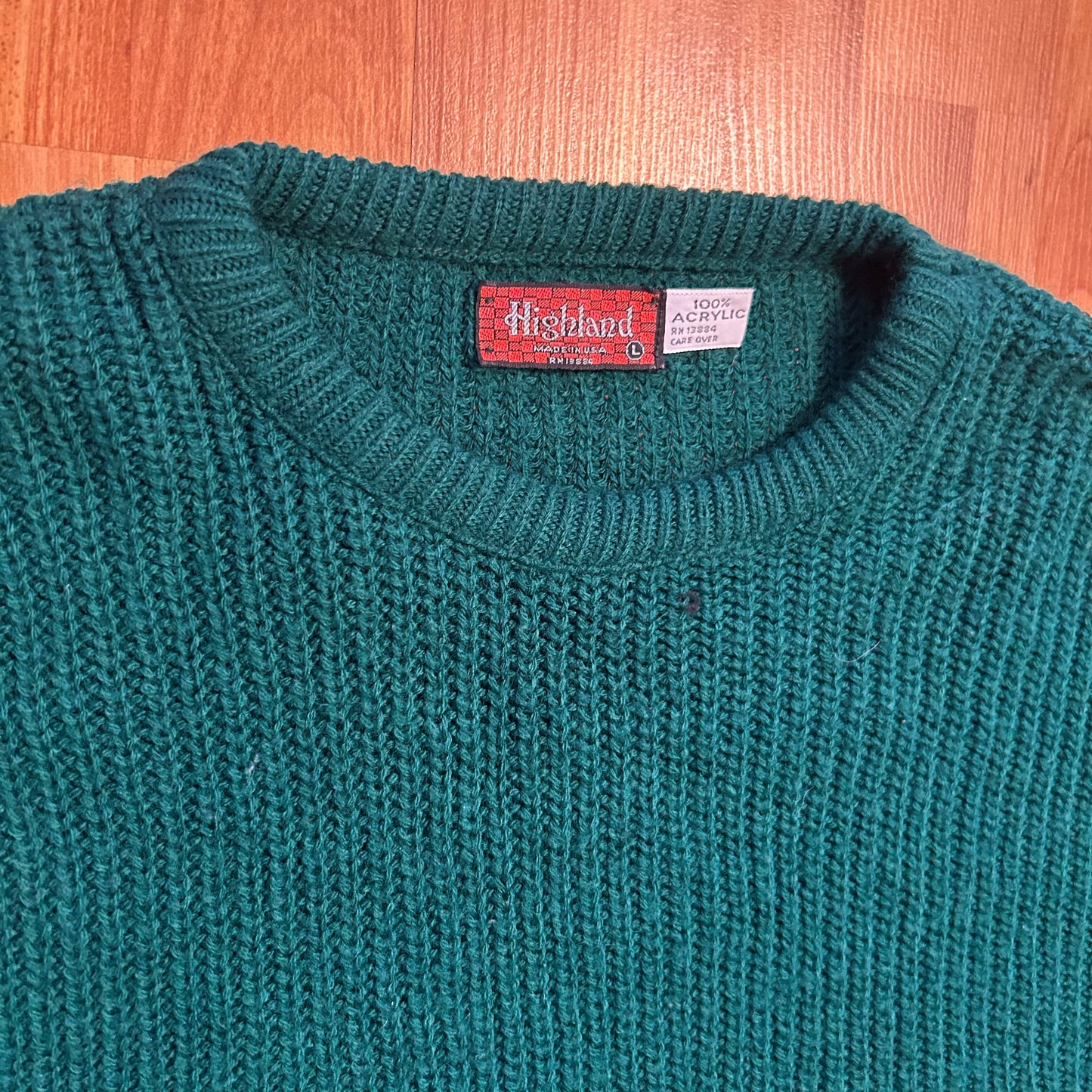 90's Highland Green Teal Acrylic Sweater - Medium - 20" x 26.5"