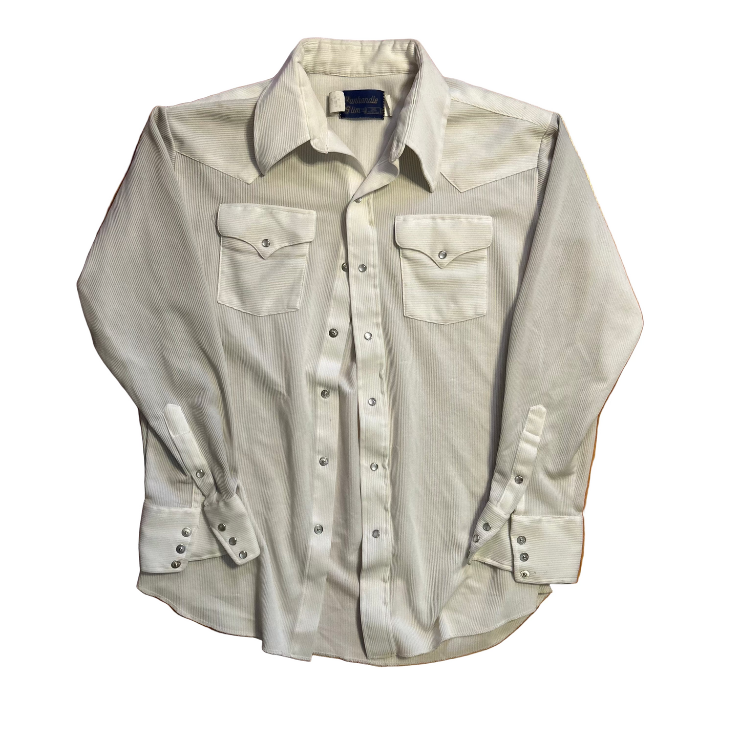 80/90's Panhandle Slim White Pearl Snap Button Up Shirt - Medium - 21" x 29"
