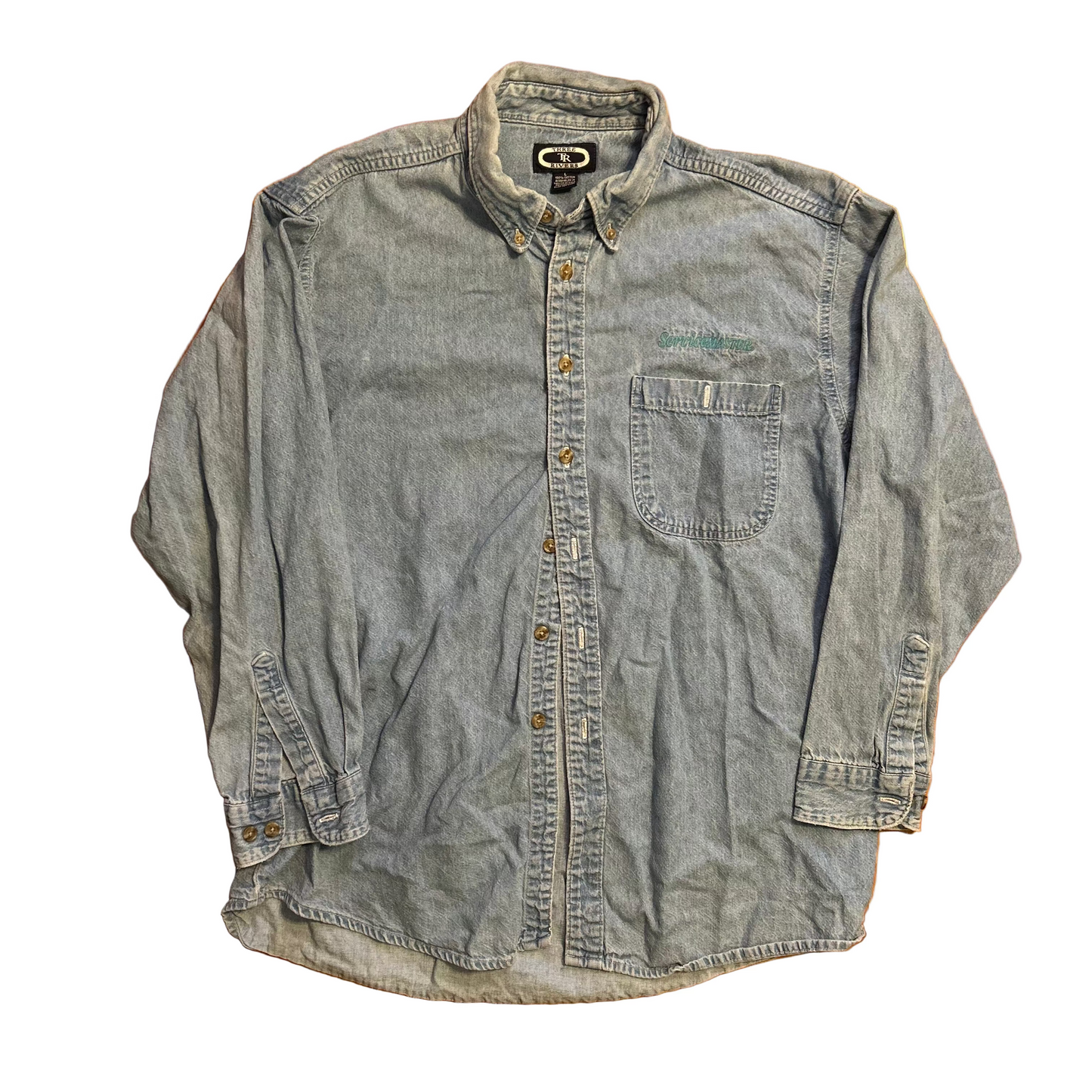 Three Rivers Servicemaster Embroidered Denim Jean Button Up Shirt - XLarge - 24" x 29"
