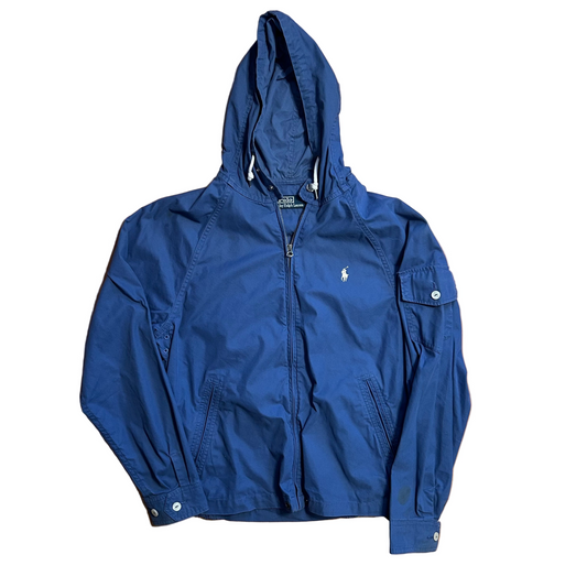 Polo Ralph Lauren Blue Zip Up Windbreaker Rain Jacket Coat - Medium - 21" x 25"