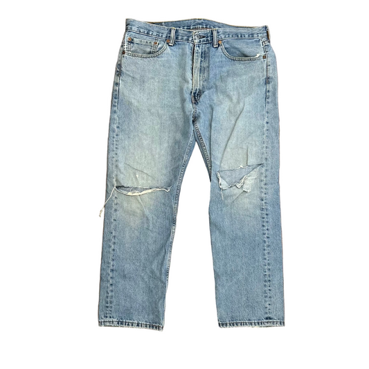 Levis 505 Distressed Knee Blowout Denim Blue Jeans - 36” x 28.5”