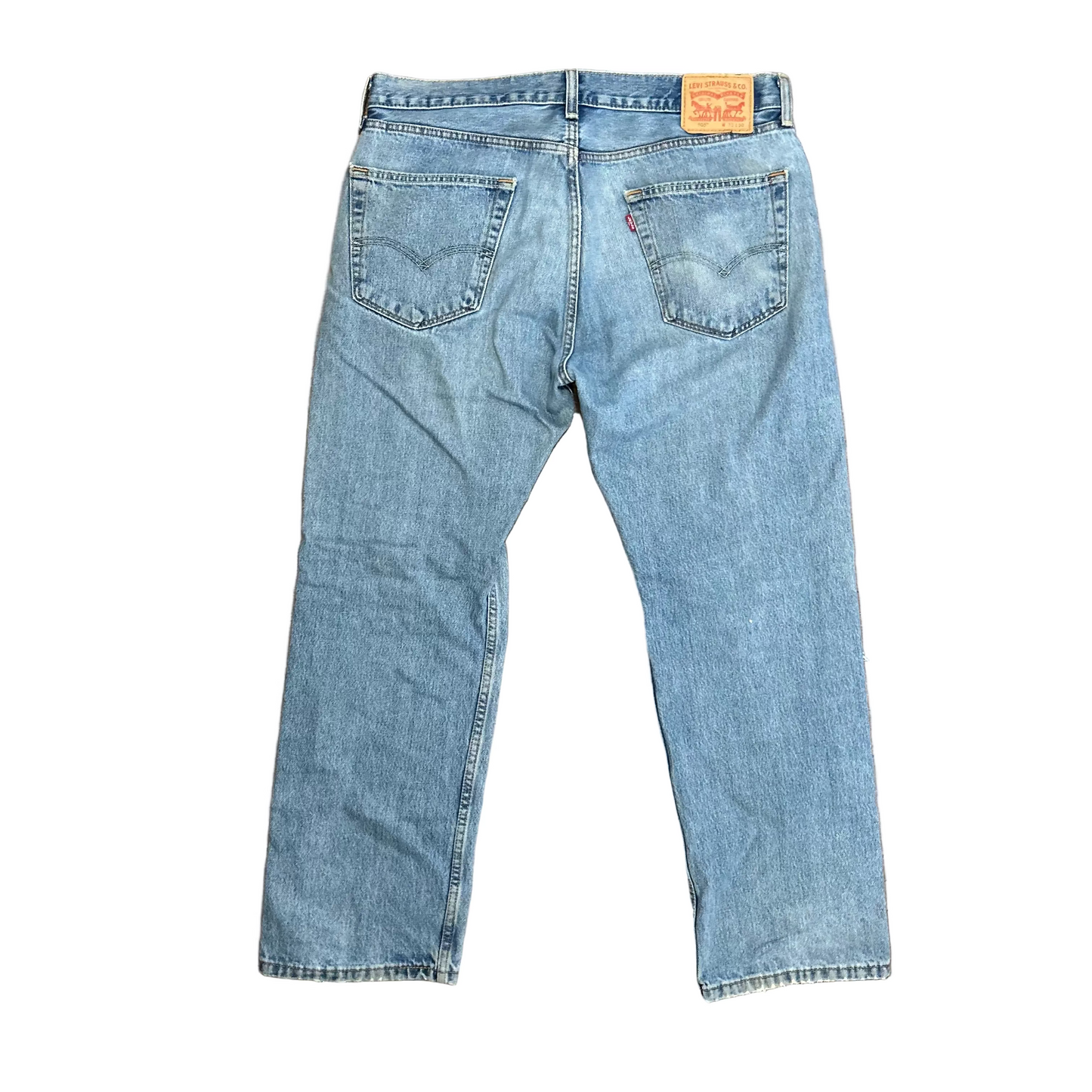 Levis 505 Distressed Knee Blowout Denim Blue Jeans - 36” x 28.5”