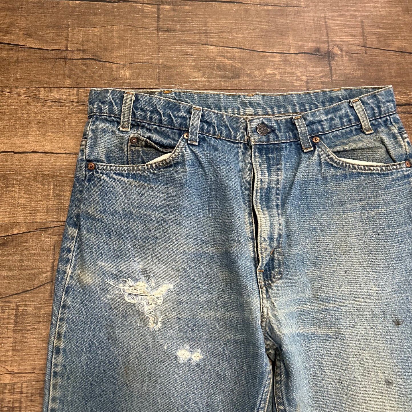 70's Levi 517 Orange Tab Distressed Denim Blue Jeans - 35” x 31”