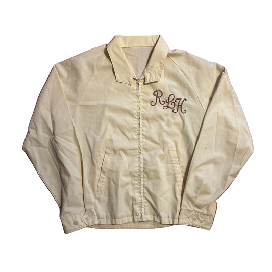 80's Chainstitched RLH Zip Up Yellow Cream Jacket - Large - 23" x 23"