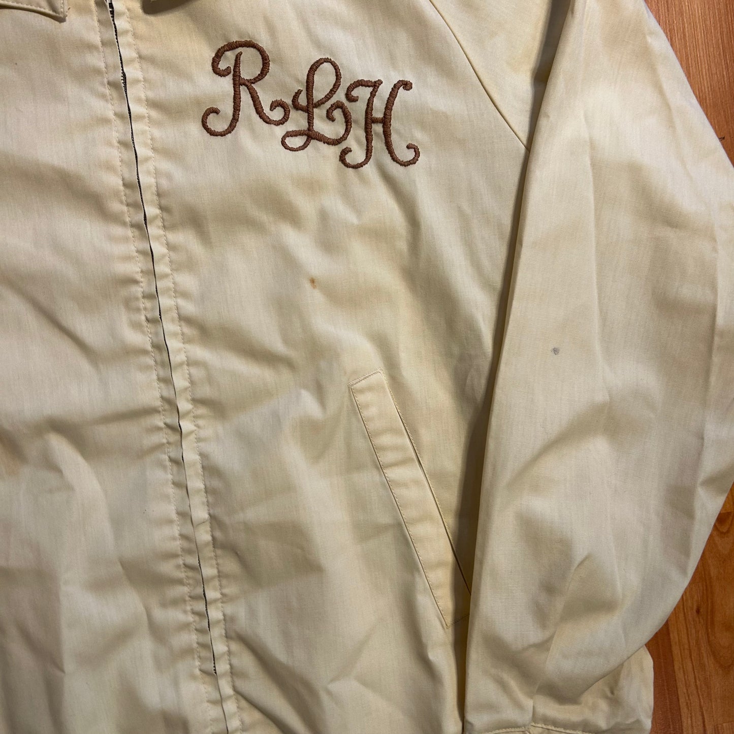 80's Chainstitched RLH Zip Up Yellow Cream Jacket - Large - 23" x 23"
