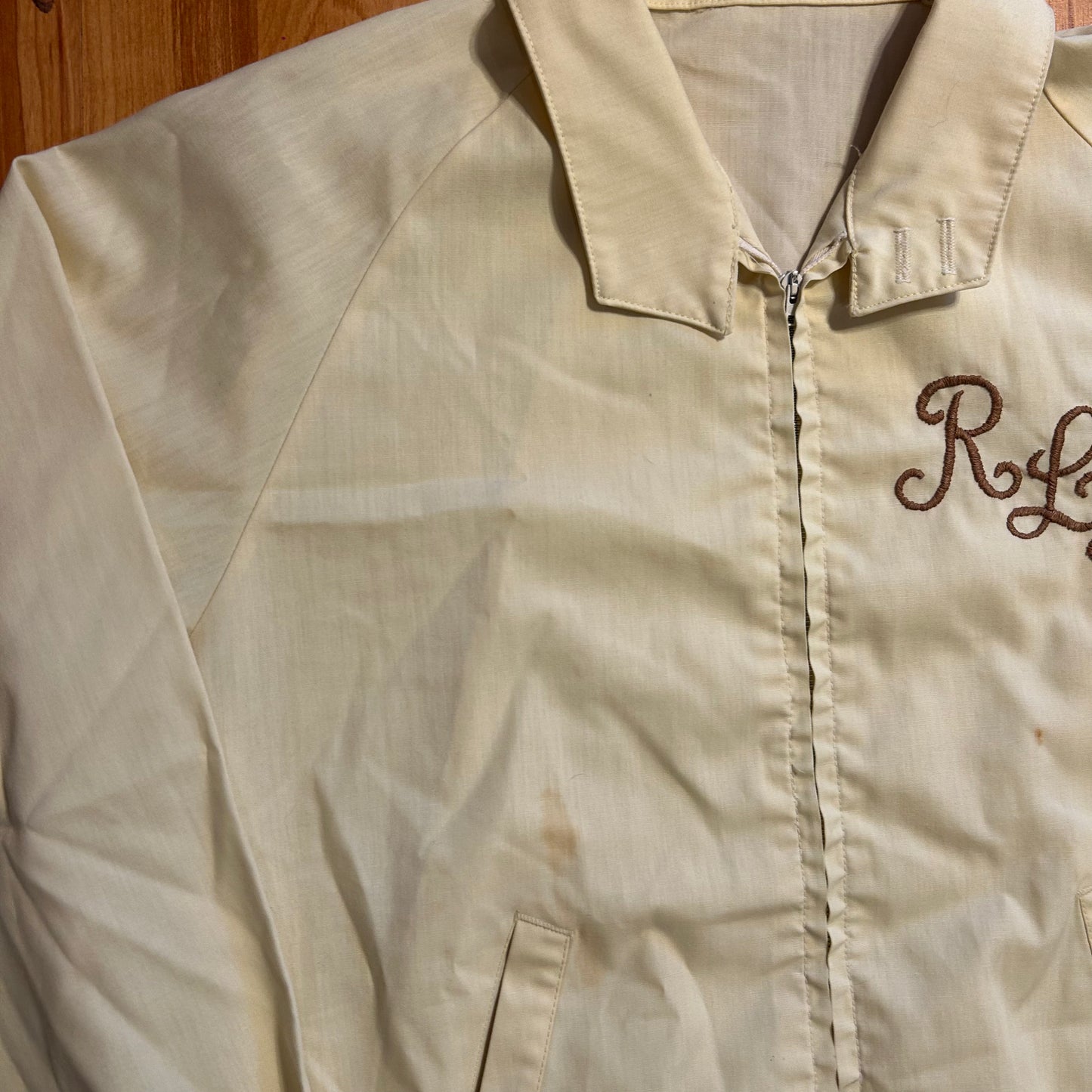 80's Chainstitched RLH Zip Up Yellow Cream Jacket - Large - 23" x 23"