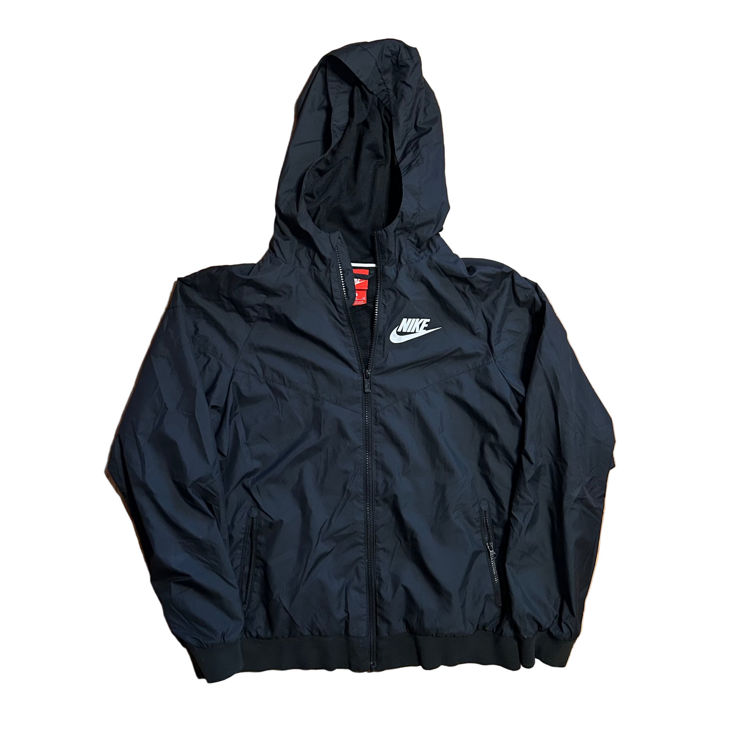 Nike Black Zip Up Windbreaker Jacket - Medium - 20" x 23"